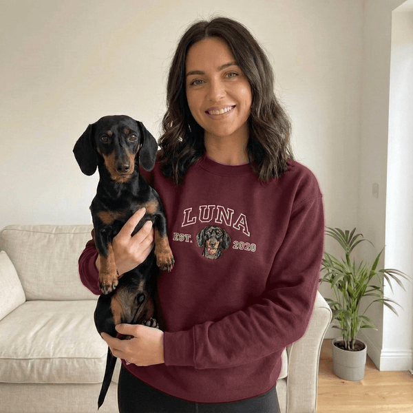 Custom Pet Portrait Embroidered College Sweatshirt - Lucy and Lola Shop