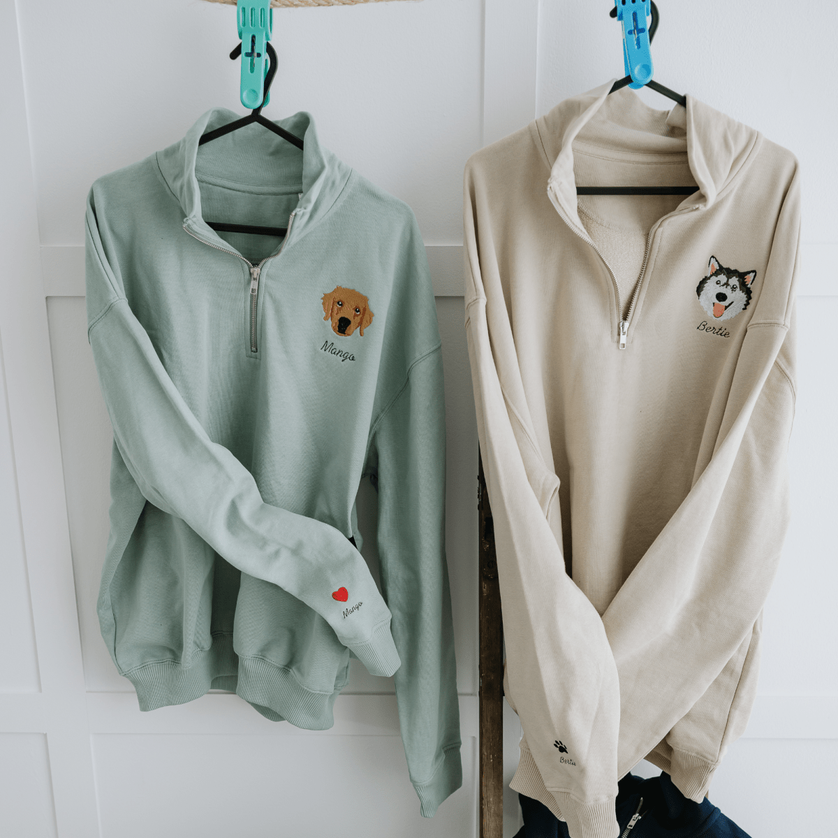 Embroidered Pet Portrait Organic Quarter Zip Sweatshirt - Lucy and Lola Shop