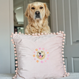 Embroidered Pet Portrait Velvet Pom Pom Cushion