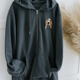 Embroidered Pet Portrait Organic Zip up Hooded Sweatshirt