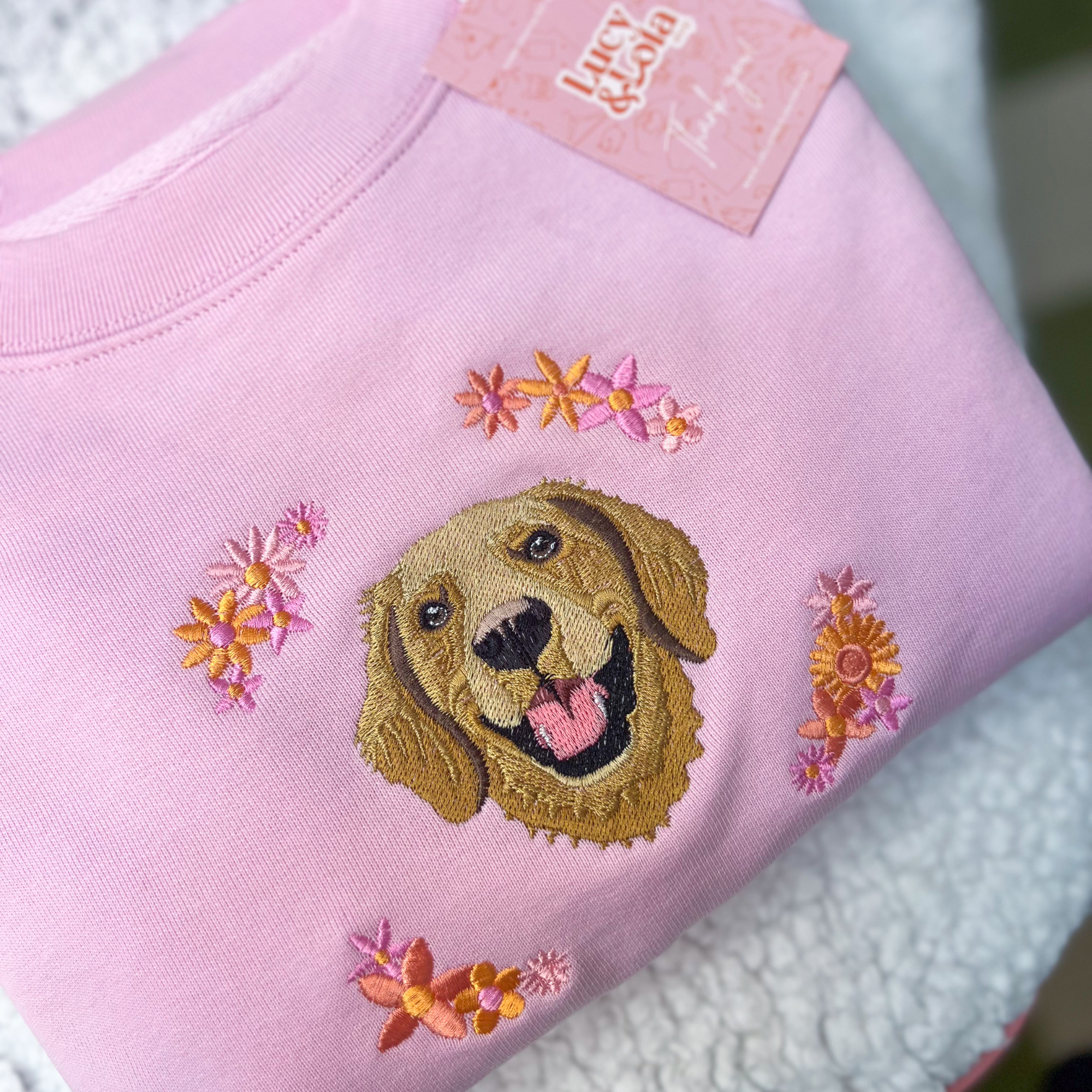 Embroidered Pet Portrait Spring Flowers Sweatshirt