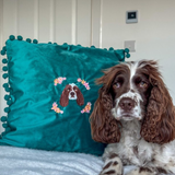 Embroidered Pet Portrait Velvet Pom Pom Cushion