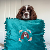 Embroidered Pet Portrait Velvet Pom Pom Cushion