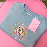 Embroidered Pet Portrait Spring Flowers Sweatshirt