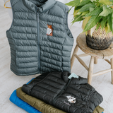 a custom embroidered dog walking gilet bodywarmer featuring a hand-drawn pet portrait, the perfect personalised pet gift for a dog mum