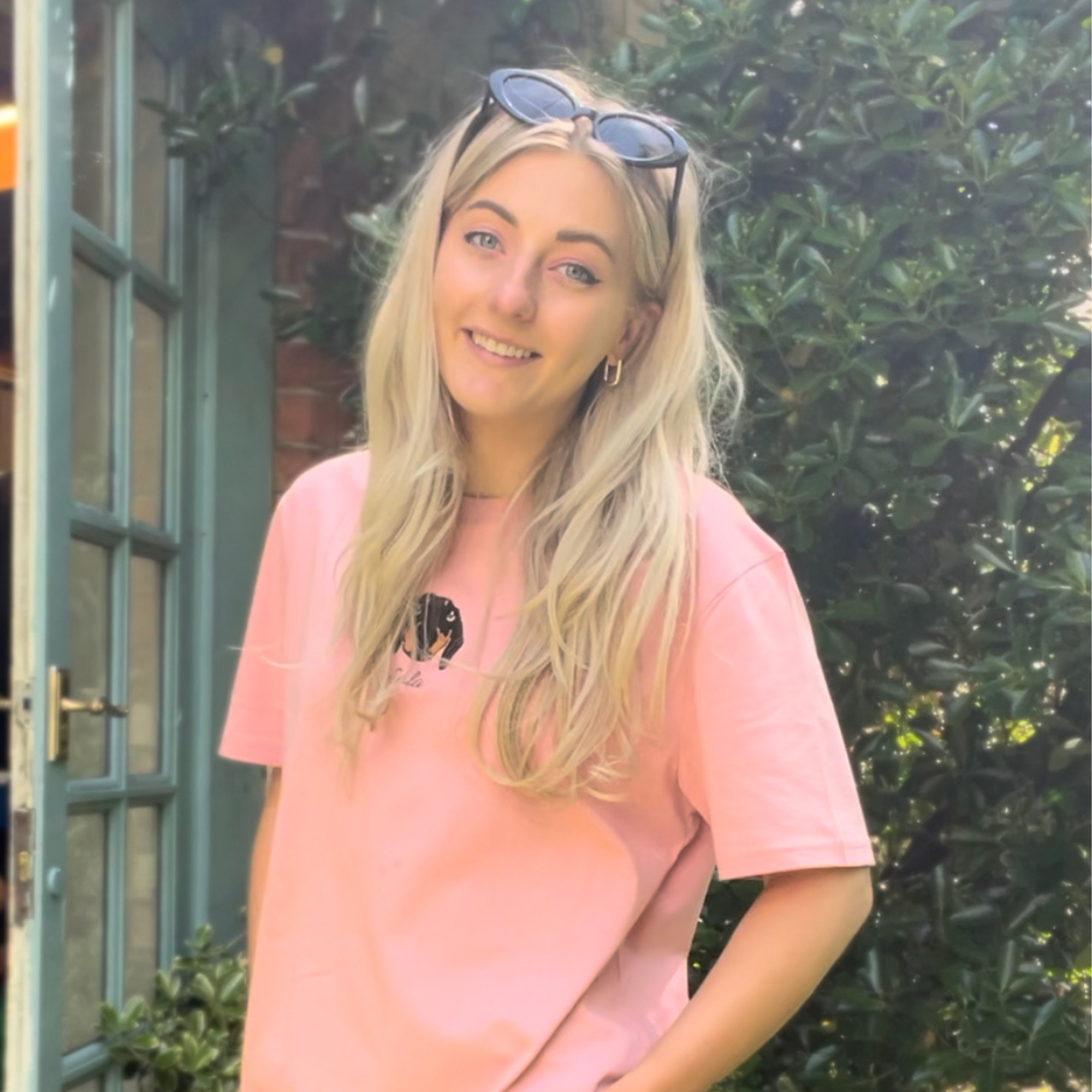 a custom embroidered organic cotton t shirt featuring a hand-drawn pet portrait, the perfect personalised pet gift for a dog mum