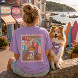 Custom Postcard Style Pet Portrait Printed Coast T-shirt
