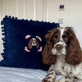 Embroidered Pet Portrait Velvet Pom Pom Cushion
