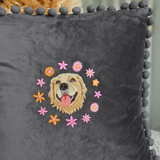 Embroidered Pet Portrait Velvet Pom Pom Cushion