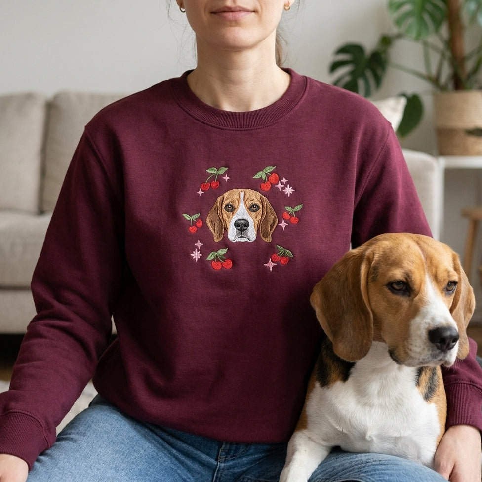 Embroidered Pet Portrait Cherry Sweatshirt