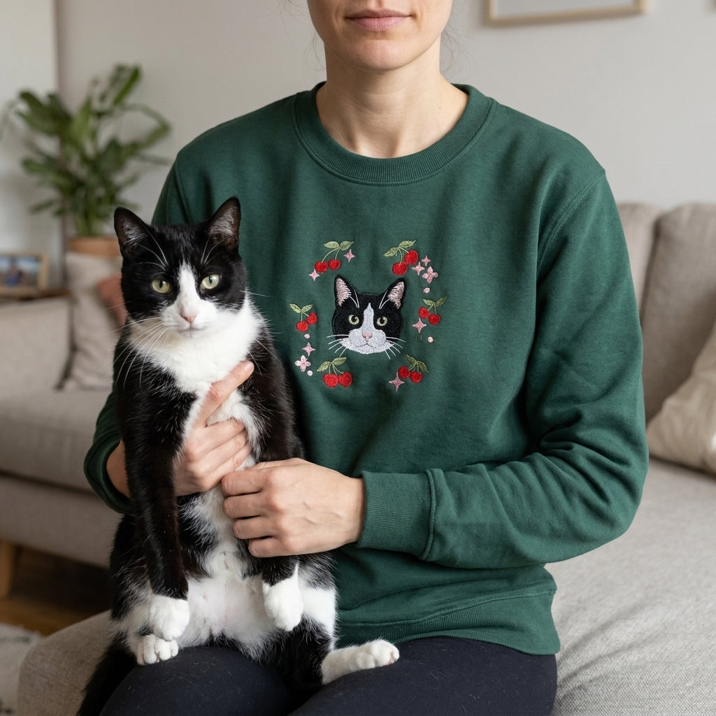 Embroidered Pet Portrait Cherry Sweatshirt