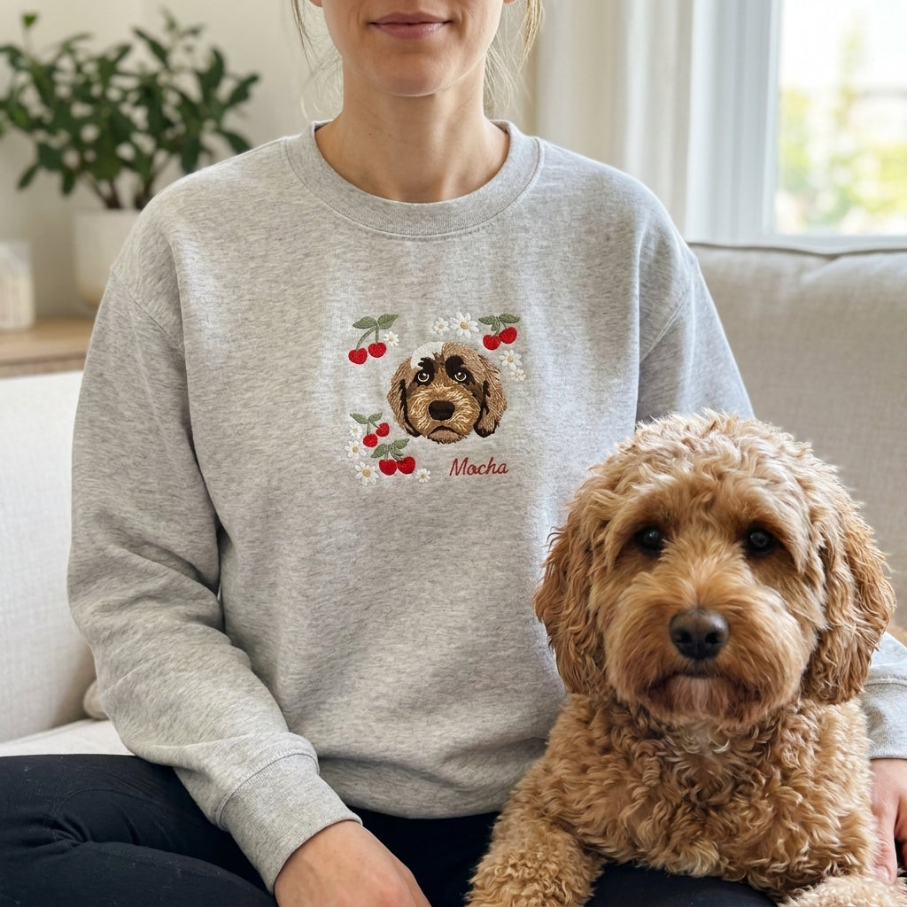 Embroidered Pet Portrait Cherry Sweatshirt