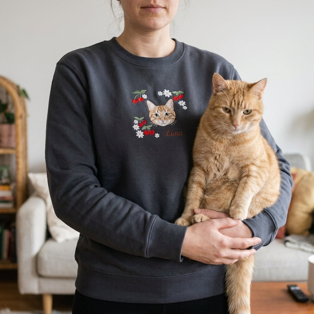 Embroidered Pet Portrait Cherry Sweatshirt