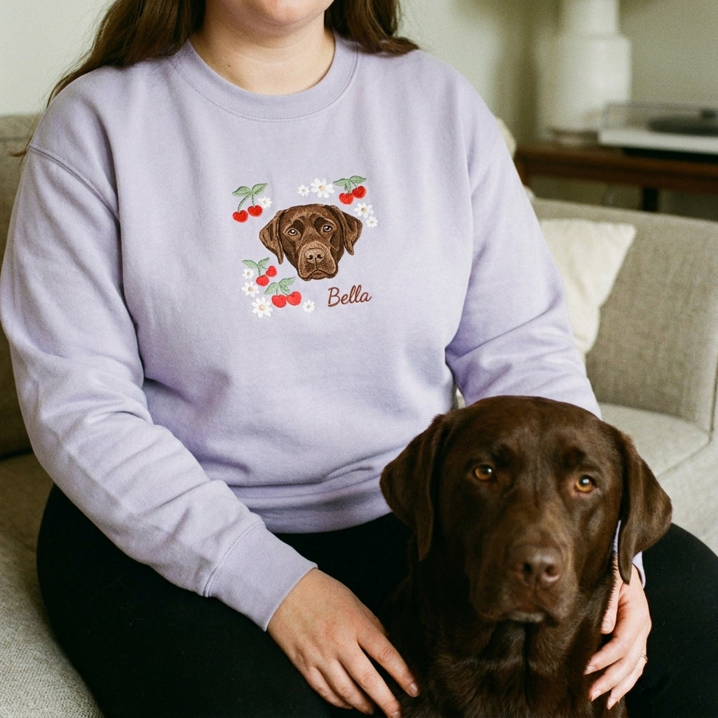 Embroidered Pet Portrait Cherry Sweatshirt