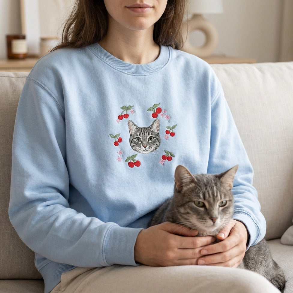 Embroidered Pet Portrait Cherry Sweatshirt