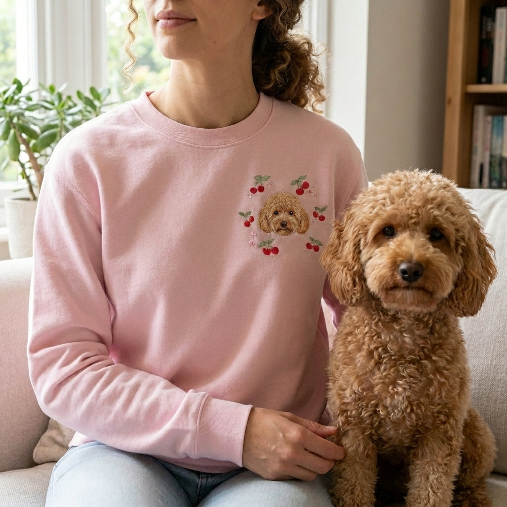 Embroidered Pet Portrait Cherry Sweatshirt