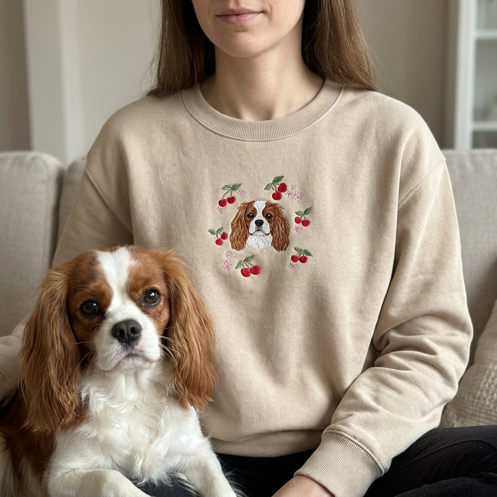 Embroidered Pet Portrait Cherry Sweatshirt