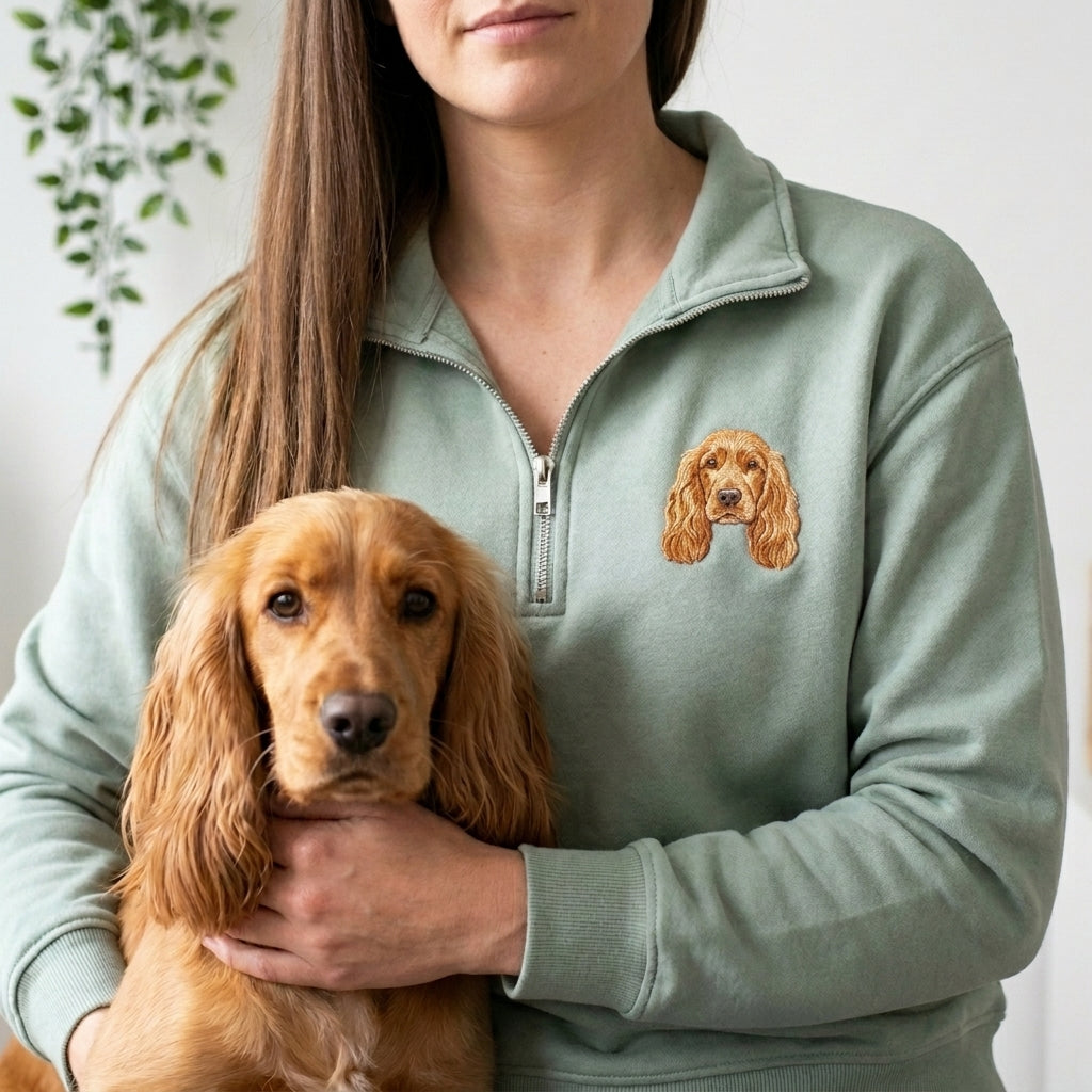 Custom Embroidered Pet Portrait Organic Quarter Zip Sweatshirt