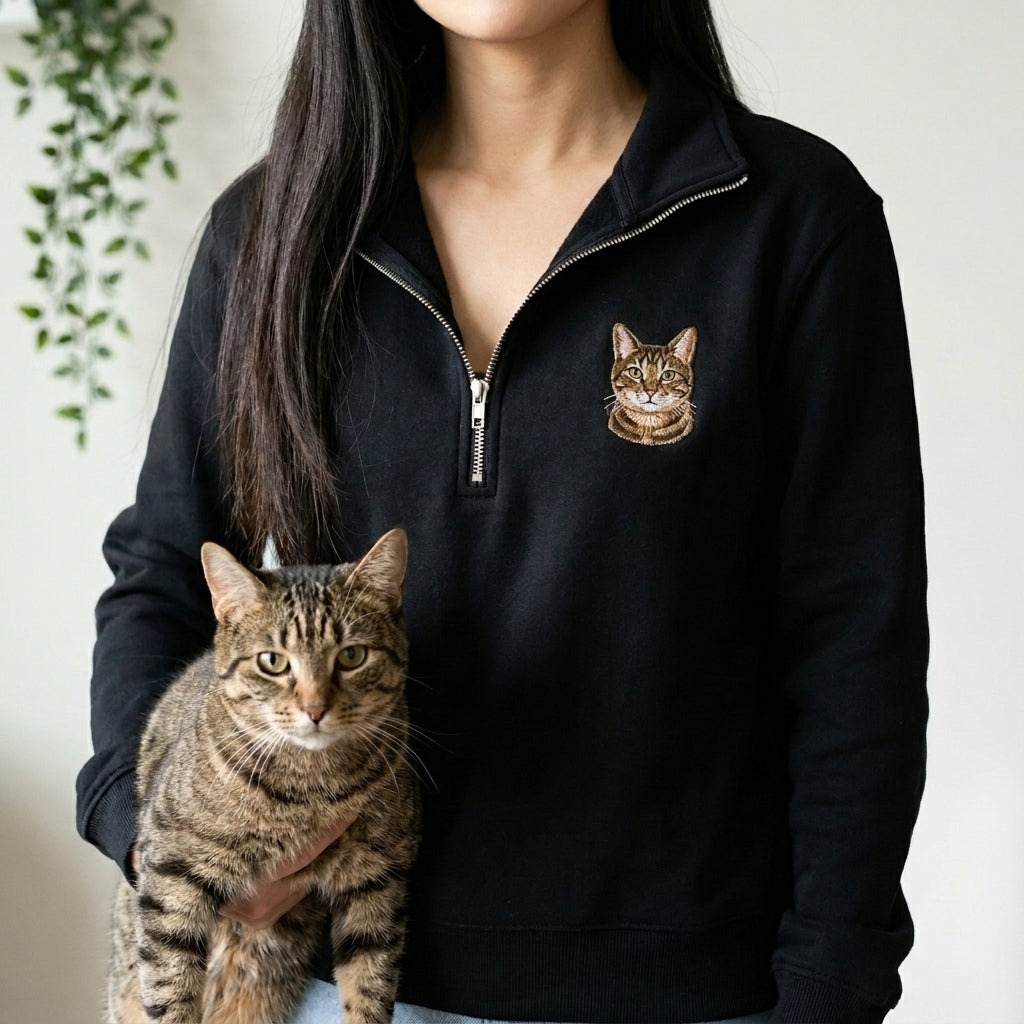 Embroidered Pet Portrait Quarter Zip Sweatshirt
