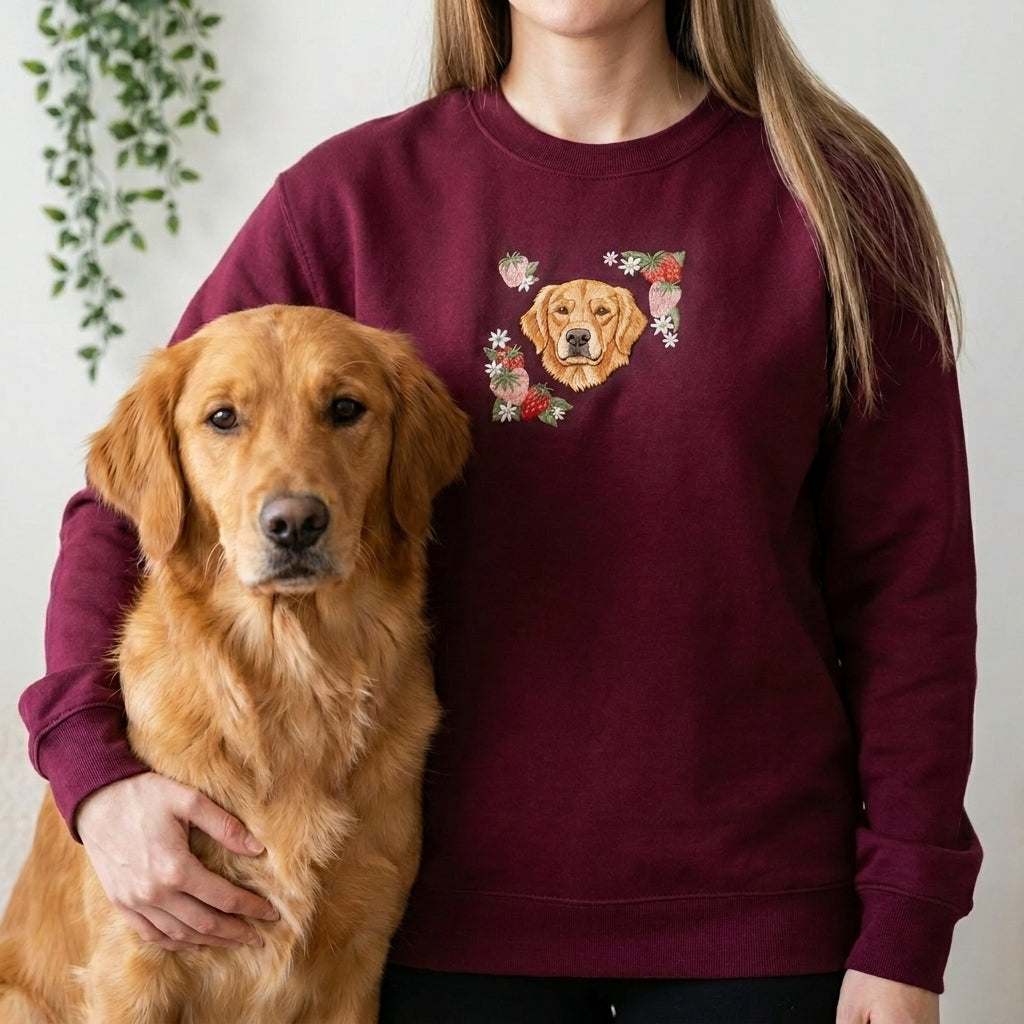 Custom Embroidered Pet Portrait Organic Strawberry Sweatshirt