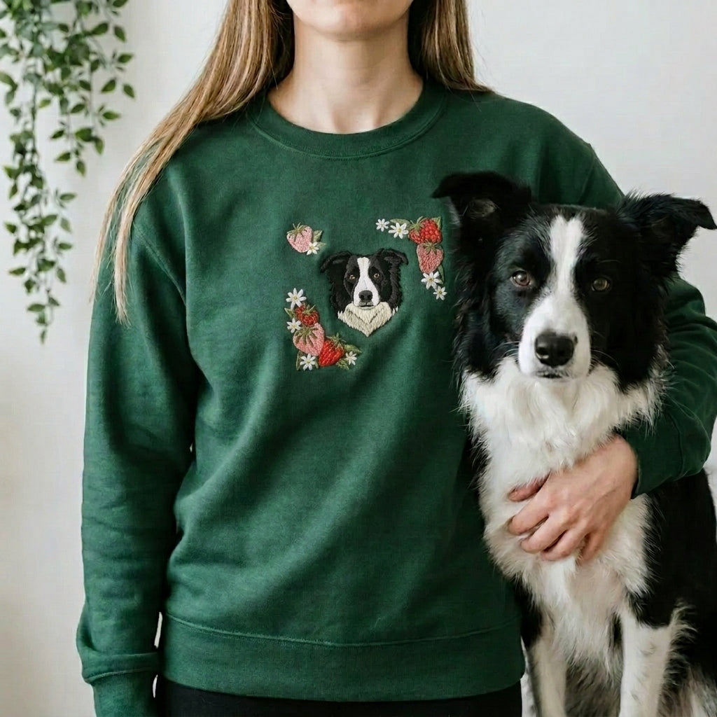 Embroidered Pet Portrait Strawberry Sweatshirt