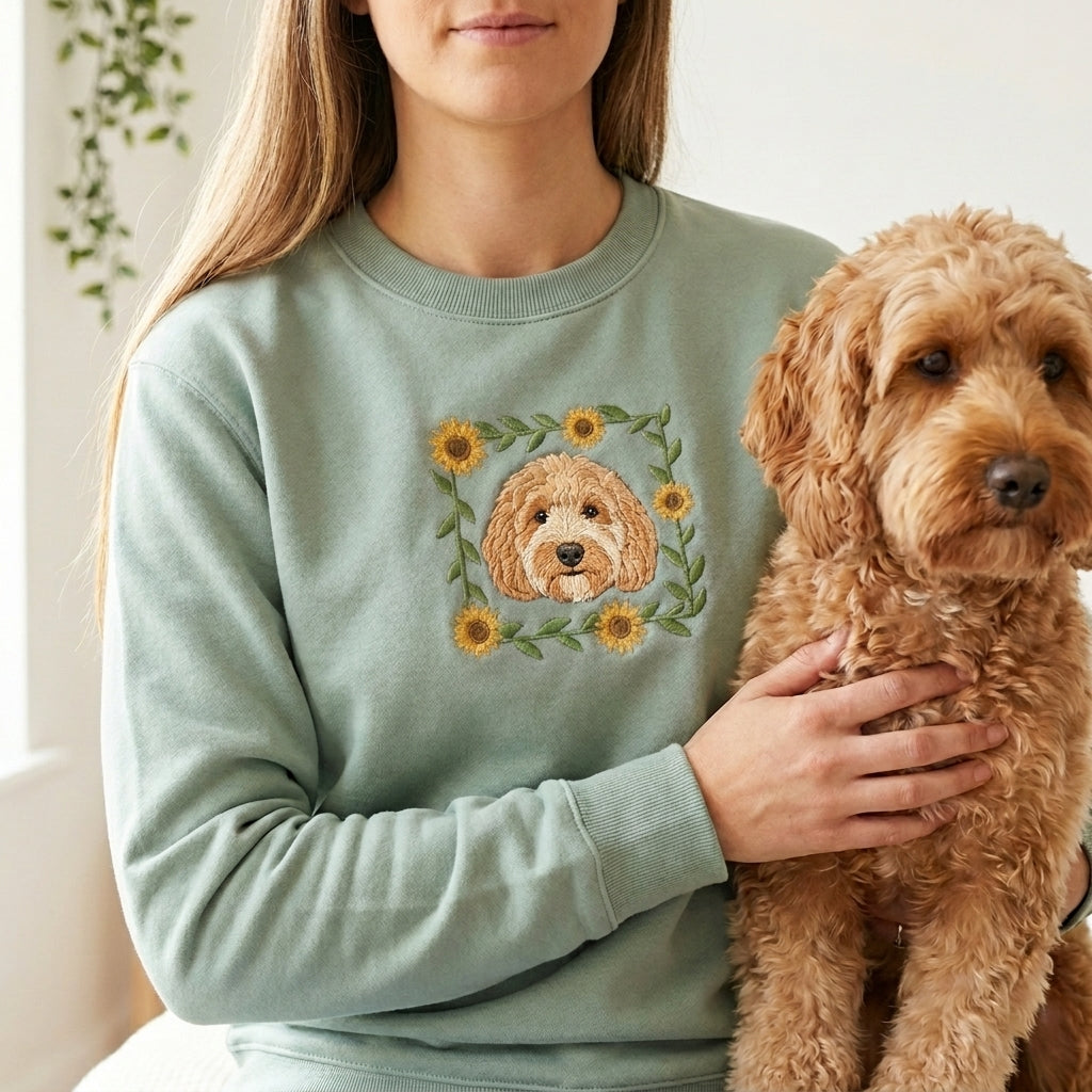 Embroidered Pet Portrait Sunflower Sweatshirt