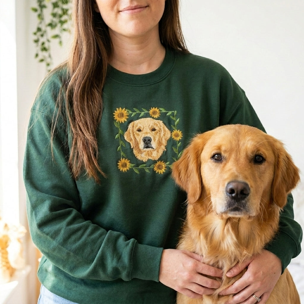 Embroidered Pet Portrait Sunflower Sweatshirt