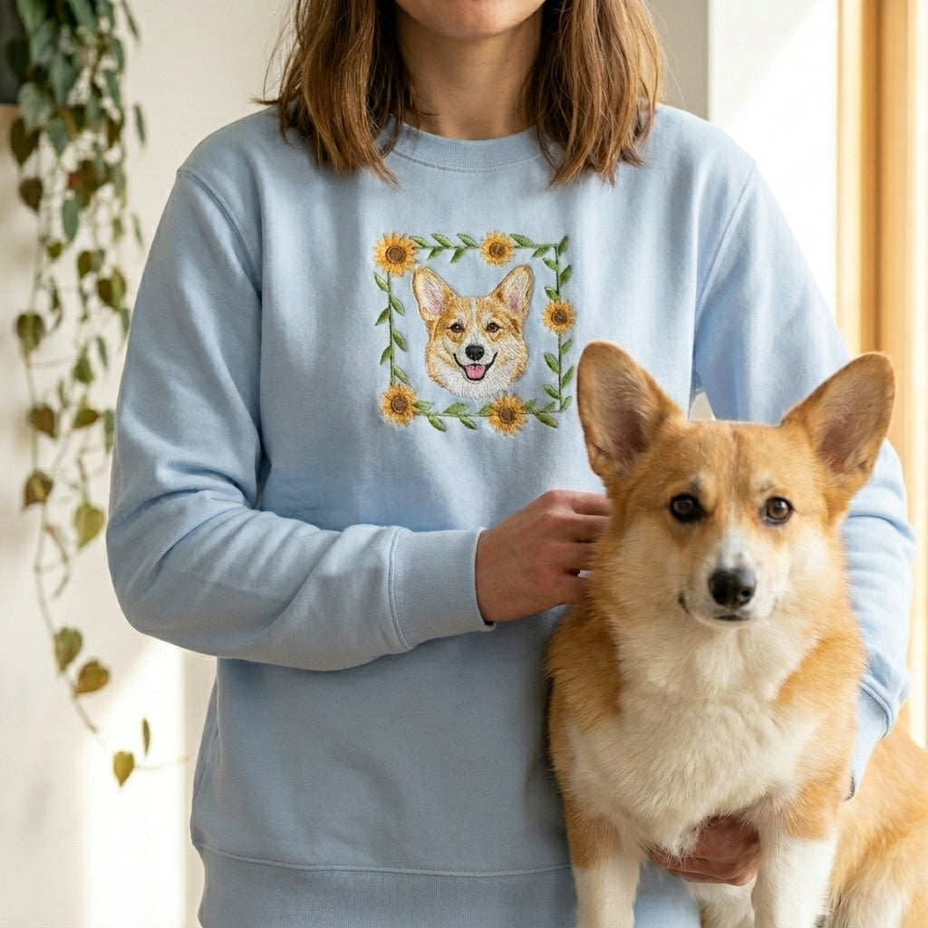 Embroidered Pet Portrait Sunflower Sweatshirt
