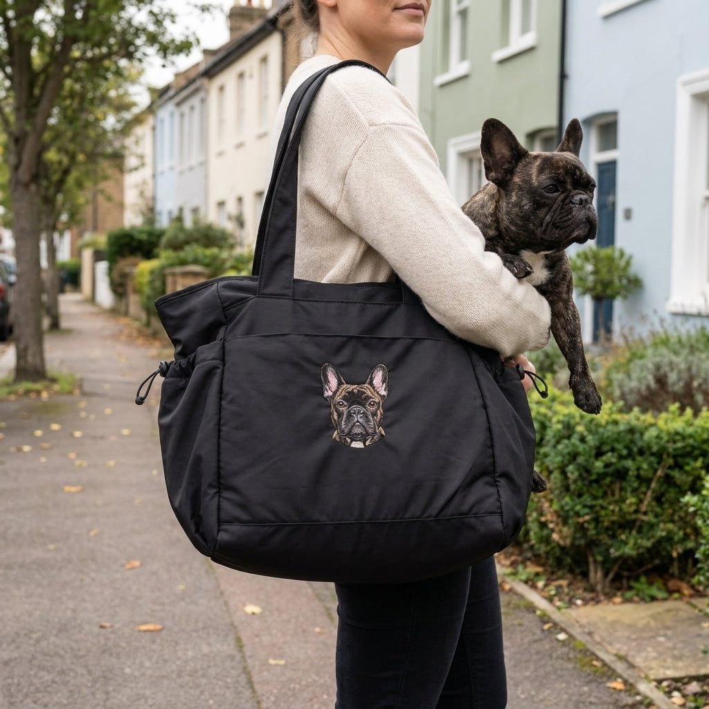 Custom Embroidered Pet Portrait Recycled Oversized Tote Bag