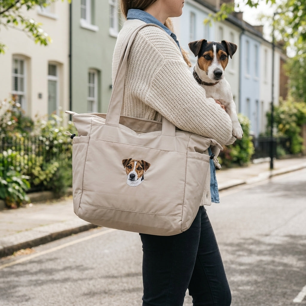 Custom Embroidered Pet Portrait Recycled Oversized Tote Bag