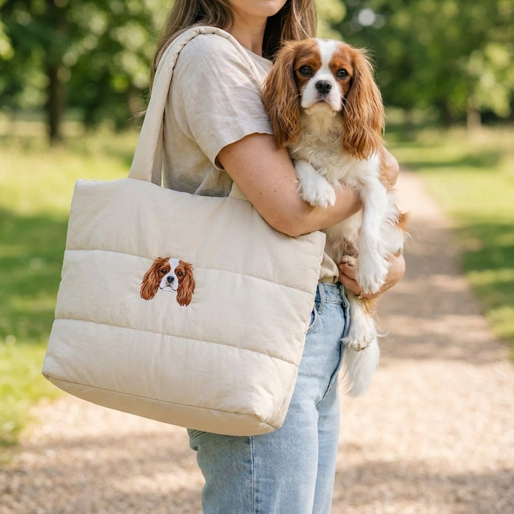 Custom Pet Quilted Tote Bag with Embroidered Portrait