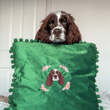 Embroidered Pet Portrait Velvet Pom Pom Cushion