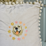 Embroidered Pet Portrait Velvet Pom Pom Cushion