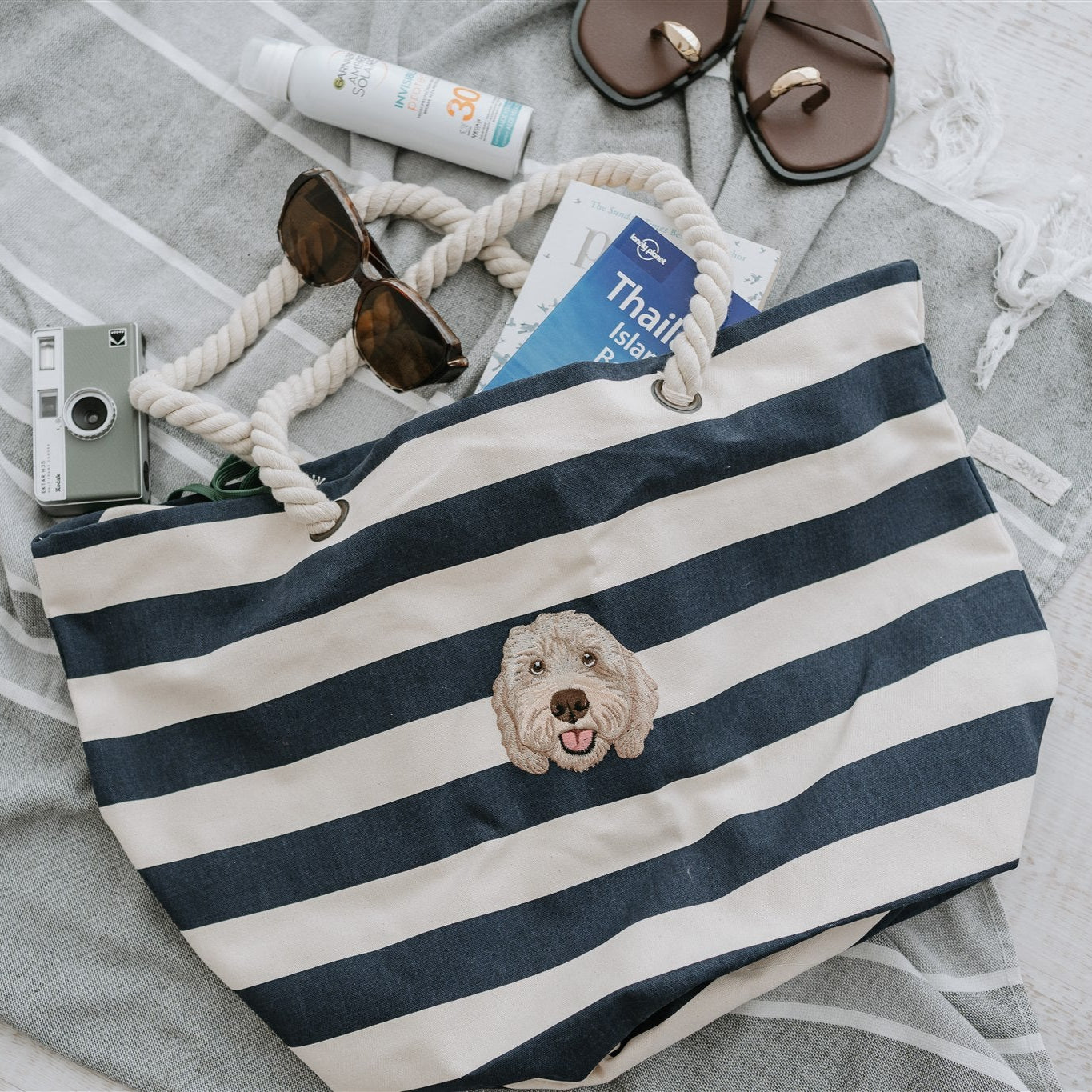 Embroidered Pet Portrait Beach Bag