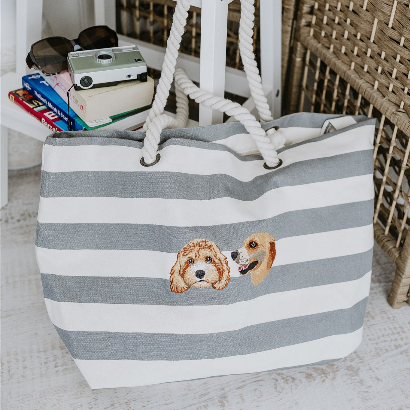 Embroidered Pet Portrait Beach Bag