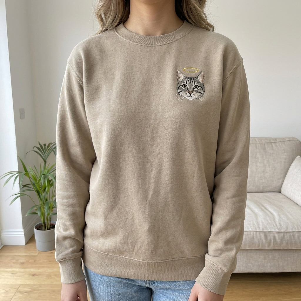 Custom Pet Memorial Sweatshirt with Embroidered Portrait