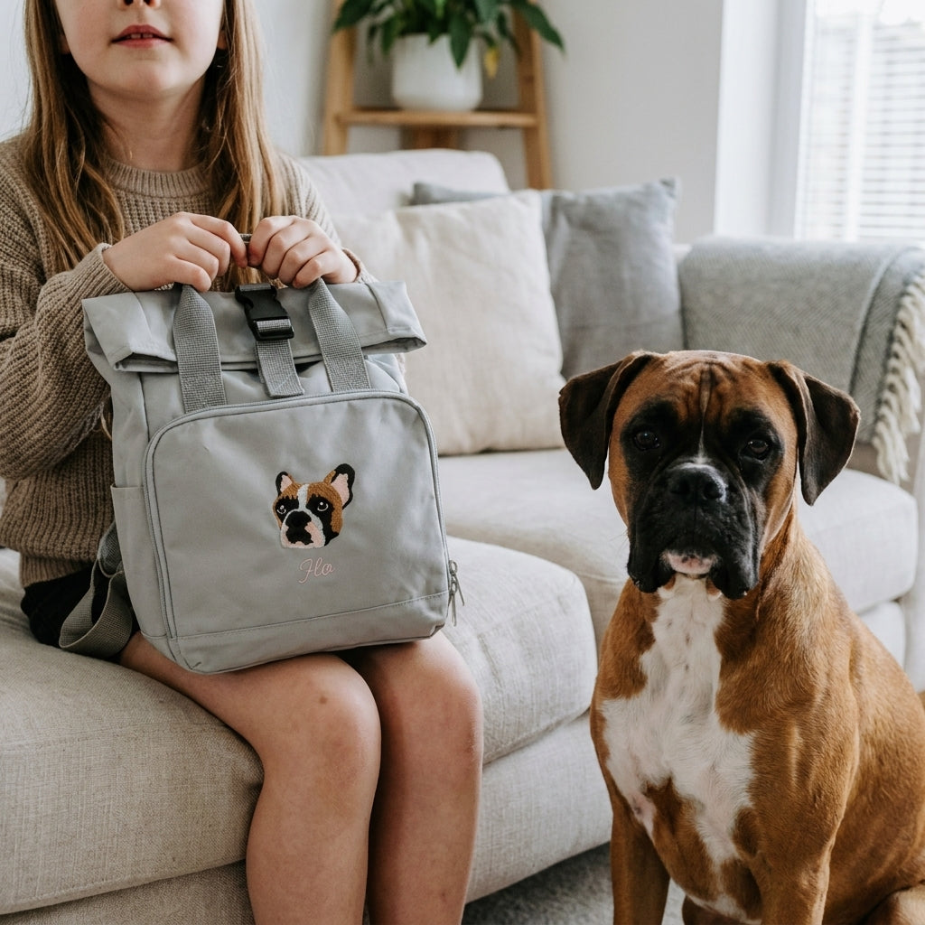 Embroidered Pet Portrait Mini Rolltop Backpack