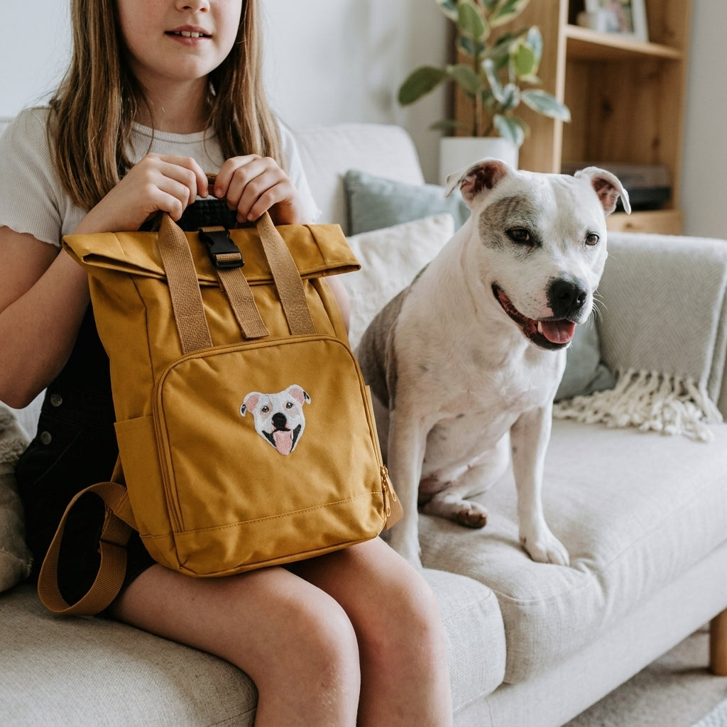 Embroidered Pet Portrait Mini Rolltop Backpack