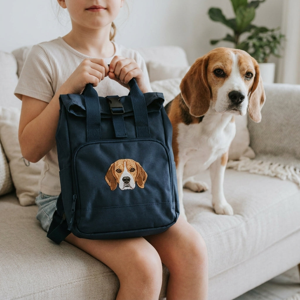 Embroidered Pet Portrait Mini Rolltop Backpack