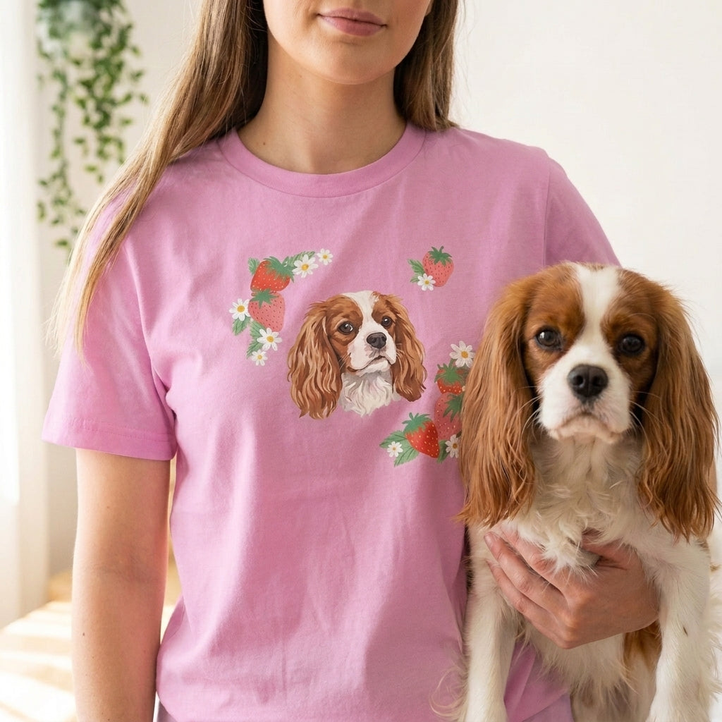 Printed Pet Portrait Strawberry Organic T-Shirt