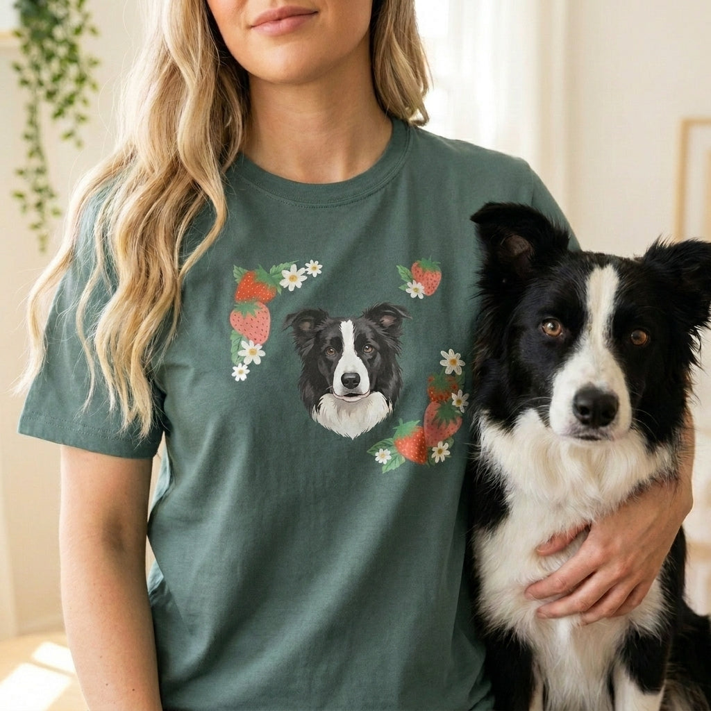 Printed Pet Portrait Strawberry Organic T-Shirt