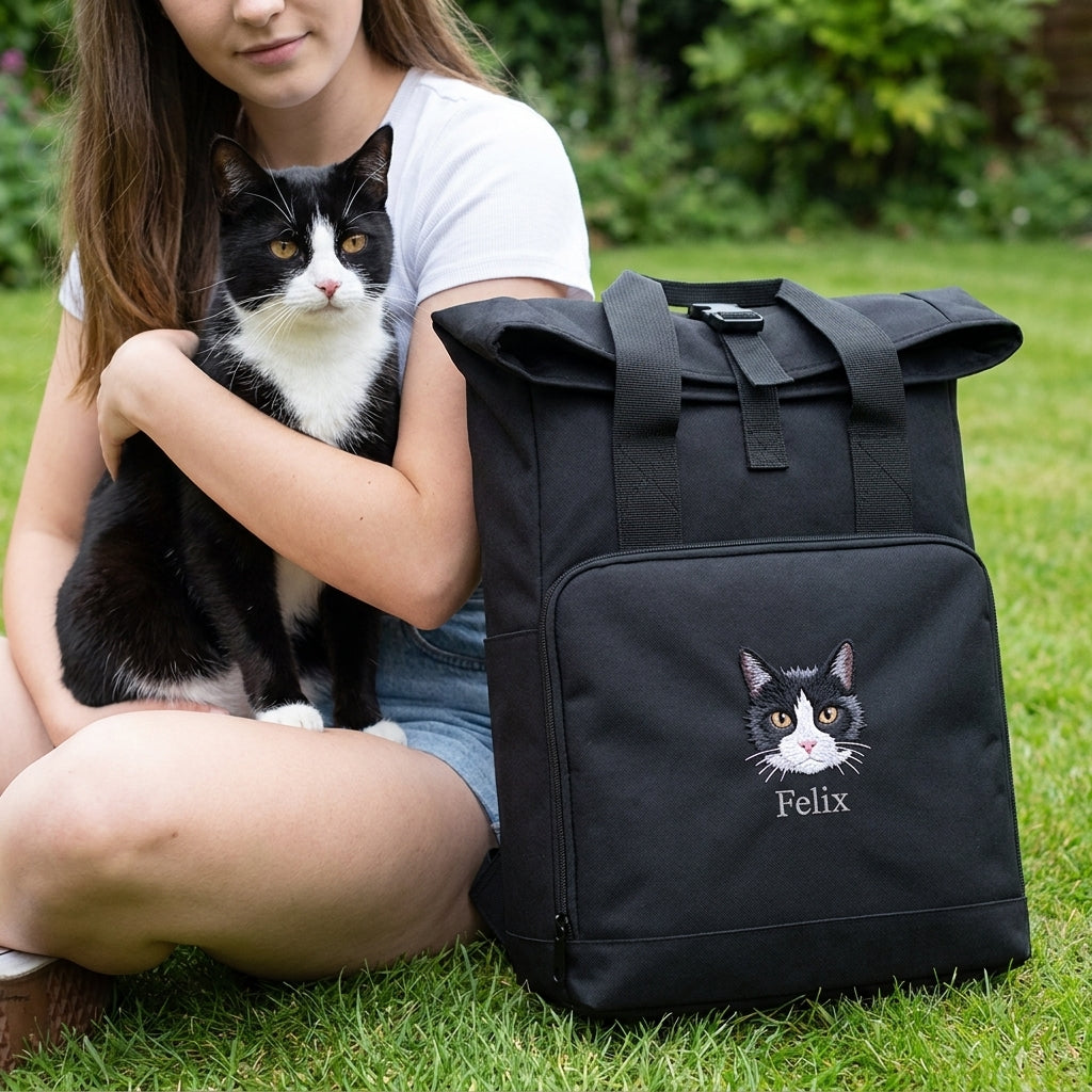 Recycled Large Embroidered Custom Pet Portrait Backpack