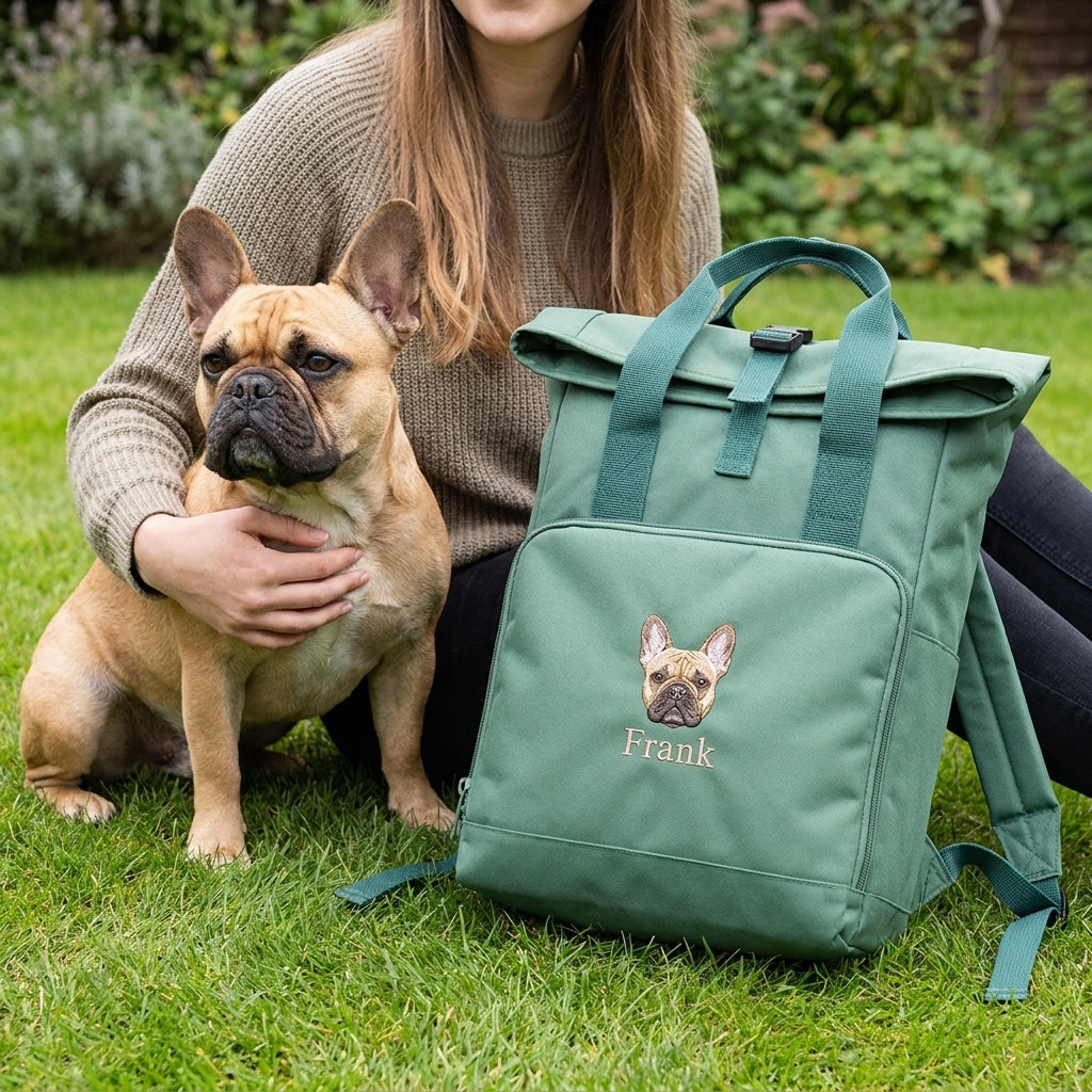 Recycled Large Embroidered Custom Pet Portrait Backpack