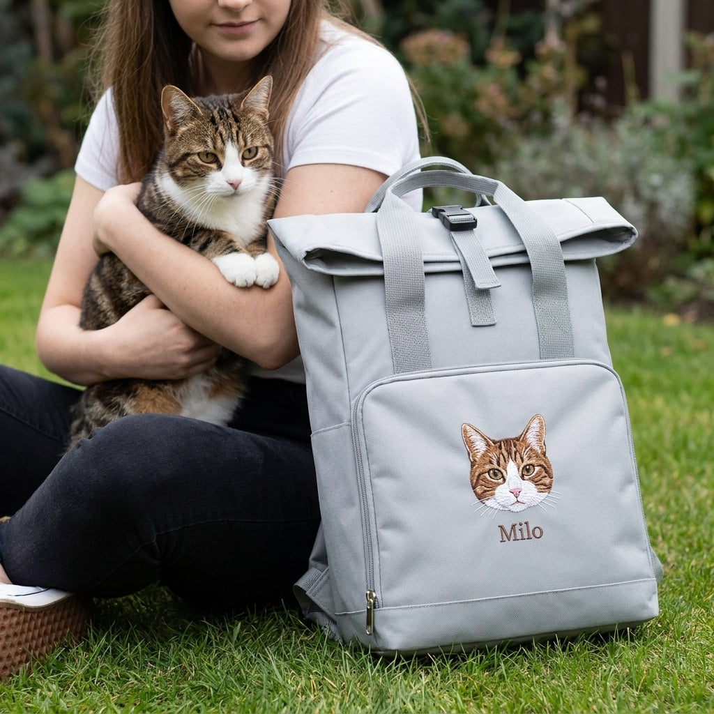 Recycled Large Embroidered Custom Pet Portrait Backpack