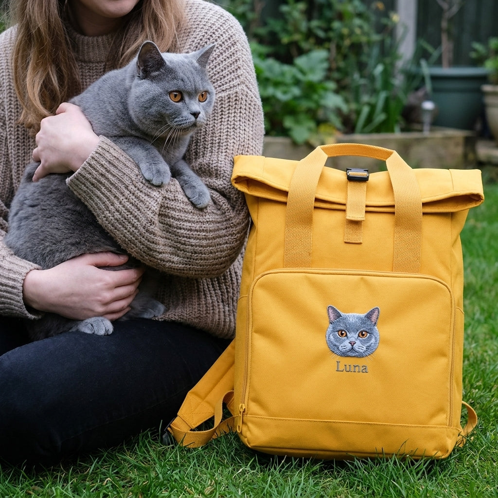 Recycled Large Embroidered Custom Pet Portrait Backpack