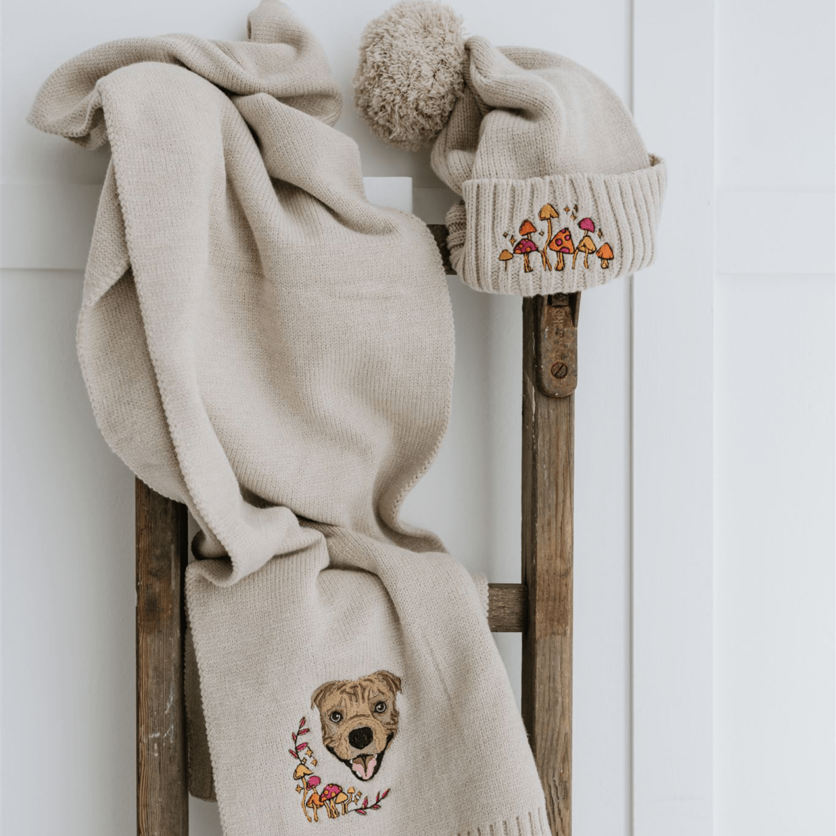 Autumn Custom Embroidered Pet Portrait Beanie & Scarf Set - Lucy and Lola Shop