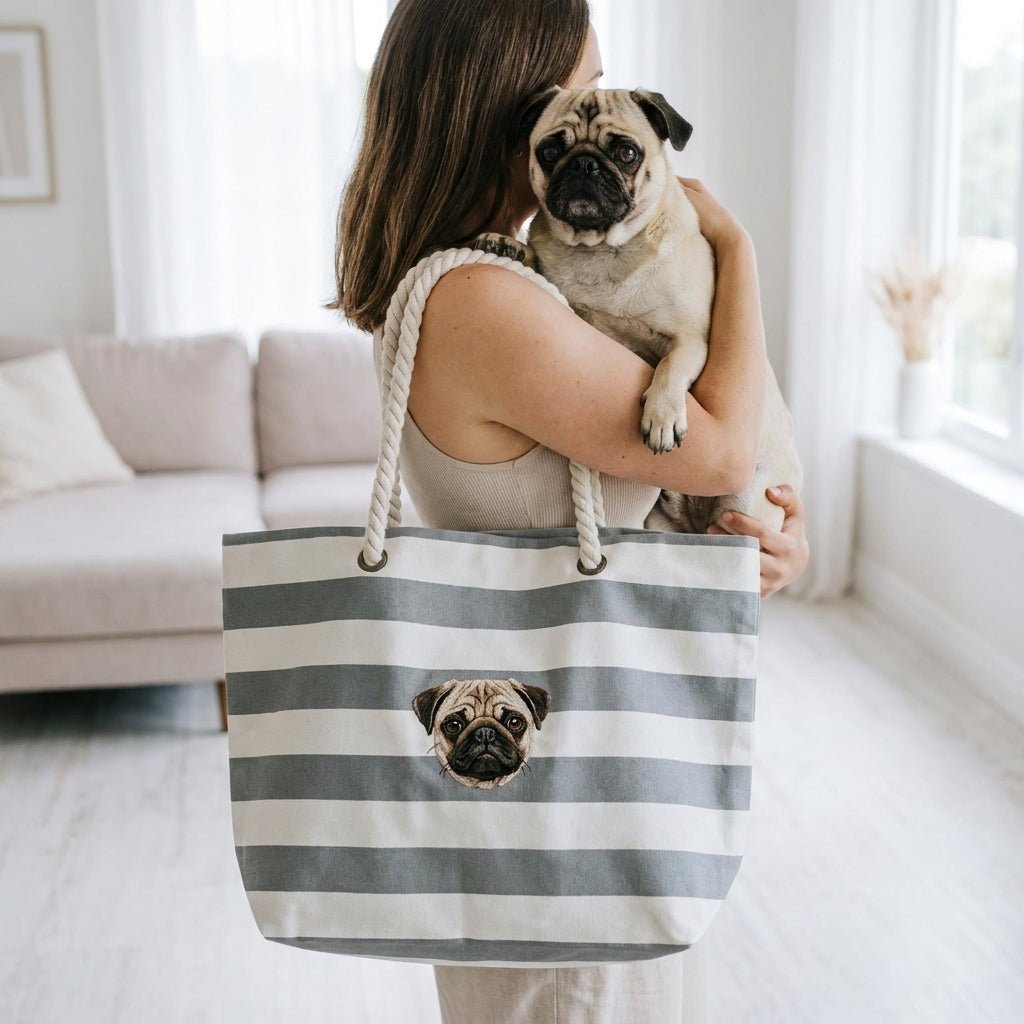 Custom Embroidered Pet Portrait Beach Bag - Lucy and Lola Shop