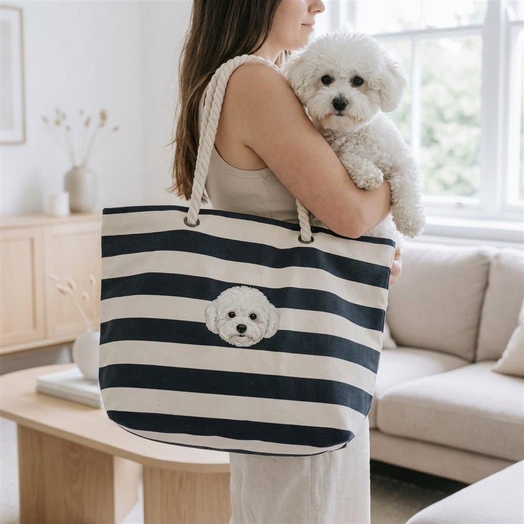 Custom Embroidered Pet Portrait Beach Bag - Lucy and Lola Shop
