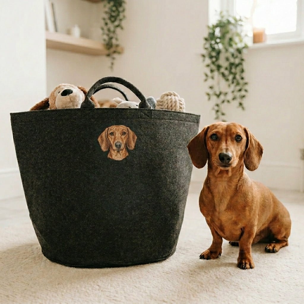 Custom Embroidered Pet Portrait Felt Toy Basket - Lucy and Lola Shop