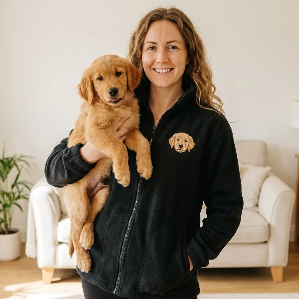 Custom Embroidered Pet Portrait Fleece Full - Zip Jacket - Lucy and Lola Shop